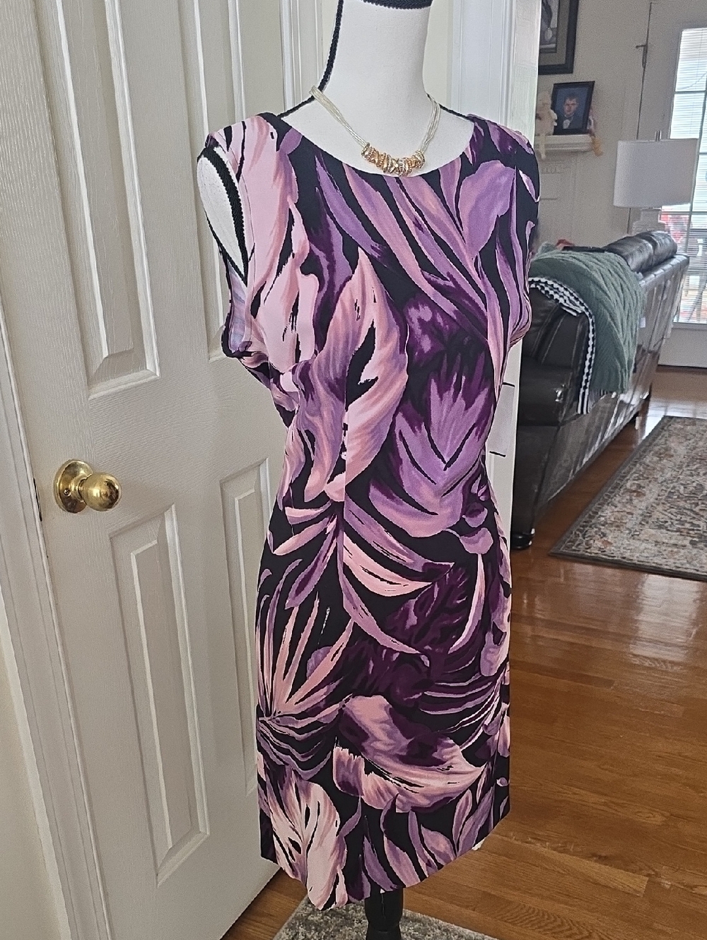 CONNECTED APPAREL BRAND WOMEN'S PLUS SIZE PURPLE TROPICAL DRESS SIZE 14